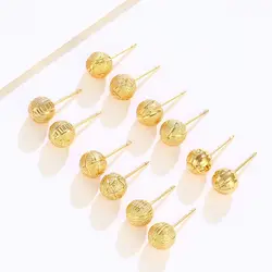 Wholesale price--- 8mm Engraving Ball Stud Earrings For Women Pure Gold Color Fashion Jewelry Nickel free