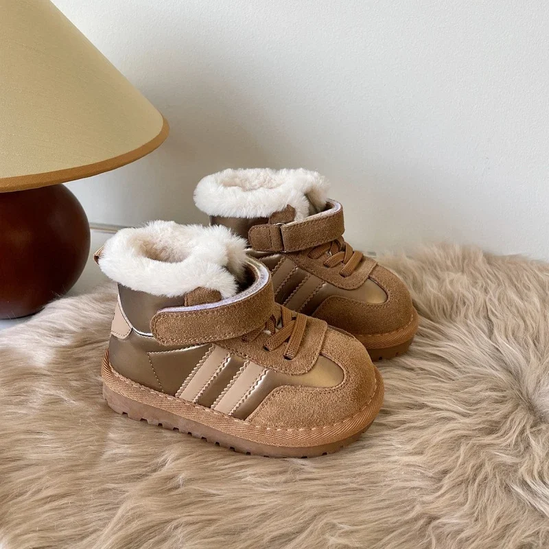 Botas de nieve para bebé y niño, zapatos de algodón integrados de piel, antideslizantes, acolchadas, para caminar, Invierno