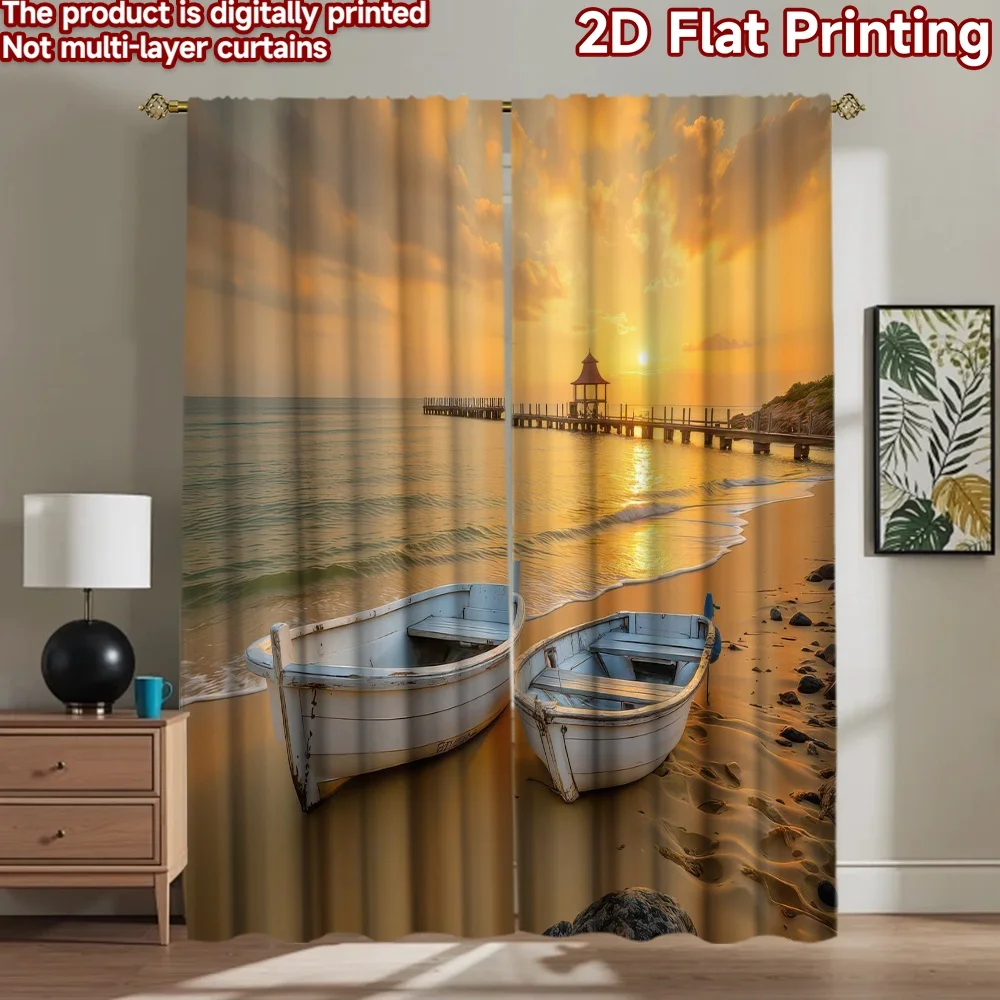 

1pc 2D flat Photography Backdrop Scene Backdrop Boats on Beach at Sunset 100% Polyester Vibrant Reunion Perfect for Holiday home