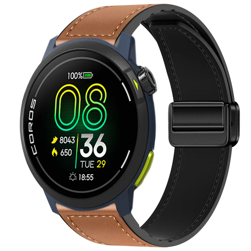 20/22 مللي متر سيليكون + حزام من الجلد ل Suunto العمودي 2-1/السباق 2-S/تشغيل سوار زر مغناطيسي ل COROS PACE Pro/APEX 4 42 مللي متر الفرقة #2