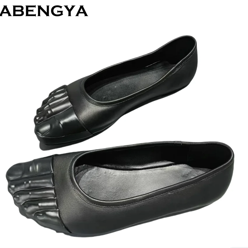 

Black Leather Flat Casual Shoes Women Slip On Five Finger Dress Shoes For Woman Flats Ballet Shoes Women's Loafers