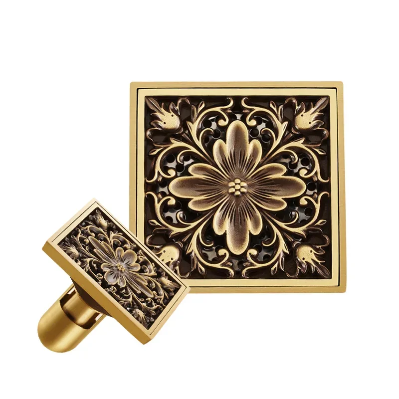 Euro Floor Drains 10cm Antique Brass Shower Floor Drain Bathroom Deodorant Euro Square Floor Drain Strainer Cover Grate Waste