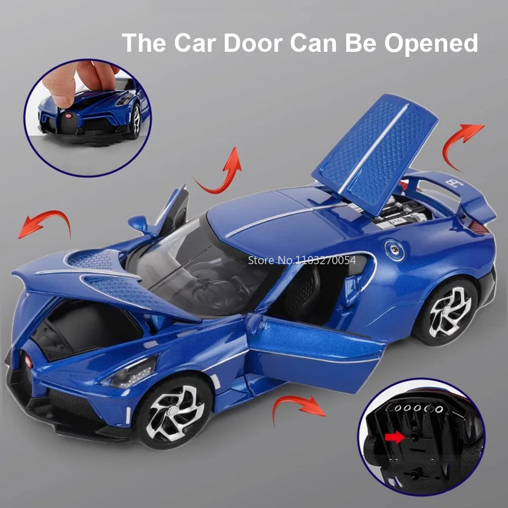 1:24 Bugatti Voice Of The Night Car Model Diecasts Toy Pull Back  Vehicles Metal Simulation Sound and Light Collection Kids Gift