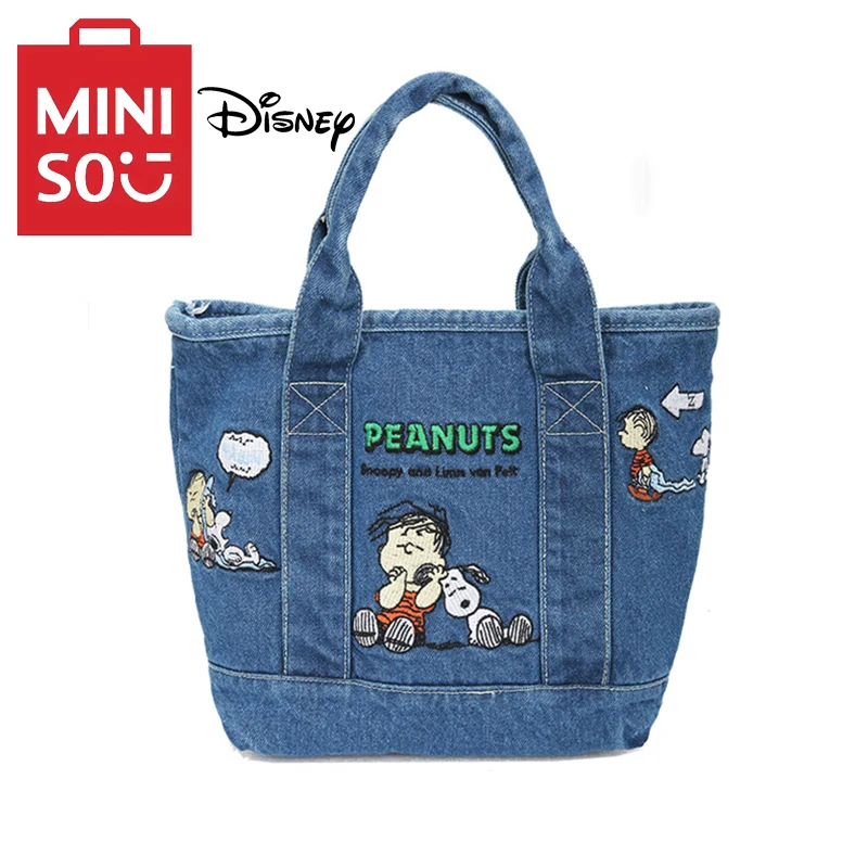 MINISO Disney Series Cute Cartoon Denim Embroidered Handbag Bento Bag Shopping Bag Lunch Box Bag Tote Bag