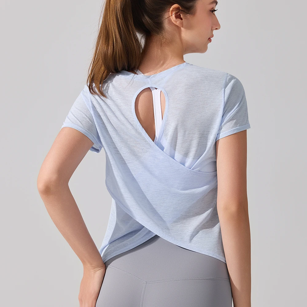 تي شيرت يوجا Racerback للسيدات - غطاء لياقة بدنية مسامي للجري والبيلاتيس والتدريب - ملابس رياضية ضيقة من الخلف