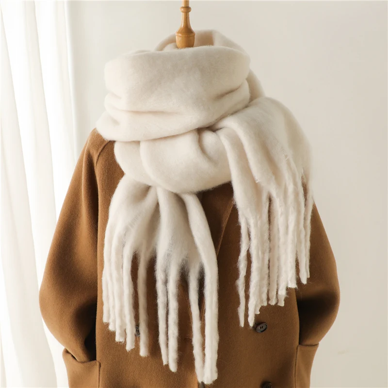 Winter Scarf Women Cashmere Like Warm Solid Pashmina Blanket Wraps Female Thick Soft Bufanda Tassel Shawl Long Poncho Echarpe