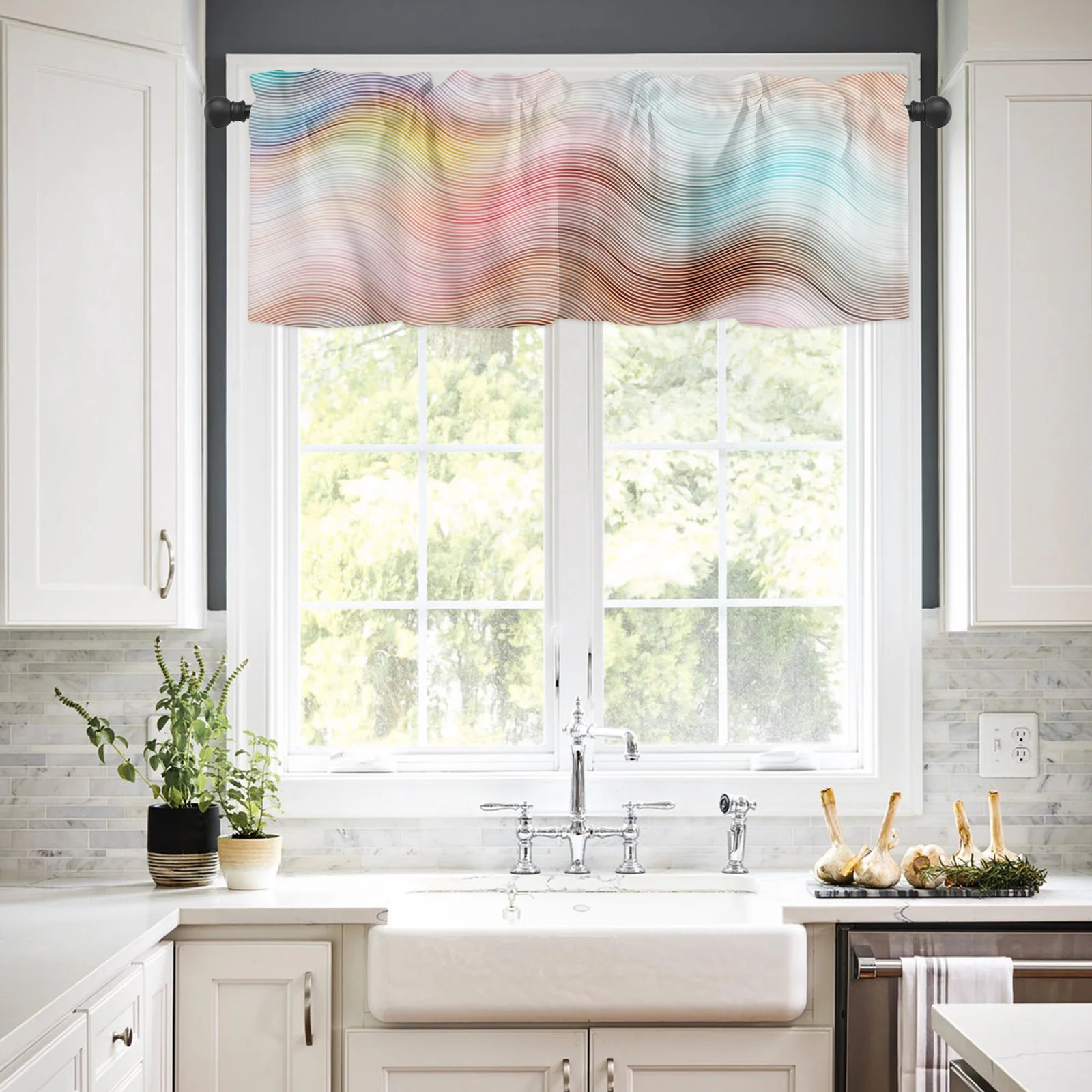 ZEDLIYU Valances for Windows Kitchen Living Room Small Window Valance Abstract Ombre 1 Panel, 54 x 18 Inch