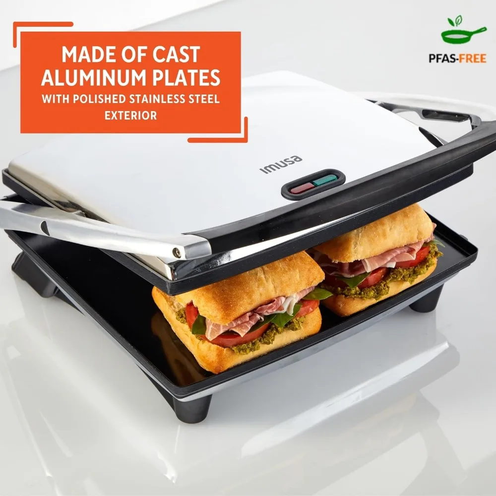 12”x 10” Inches Stainless Steel Panini Press Sandwich Maker With Ceramic Nonstick Plates
