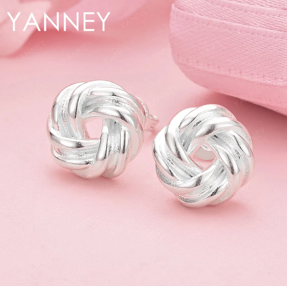 Stylish 925 Sterling Silver Delicate Braided Knotted Round Women's Earrings - Engagement Jewelry Party Accessories