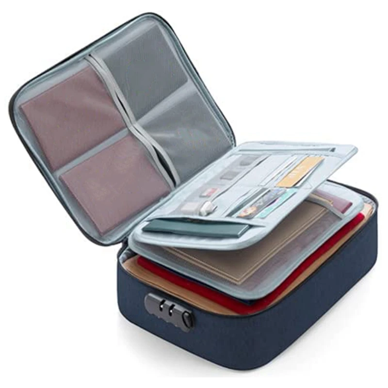 

Important File Pocket Holder,Document Organizer Box,Oxford Waterproof Document Storage Bag With Safe Code Lock