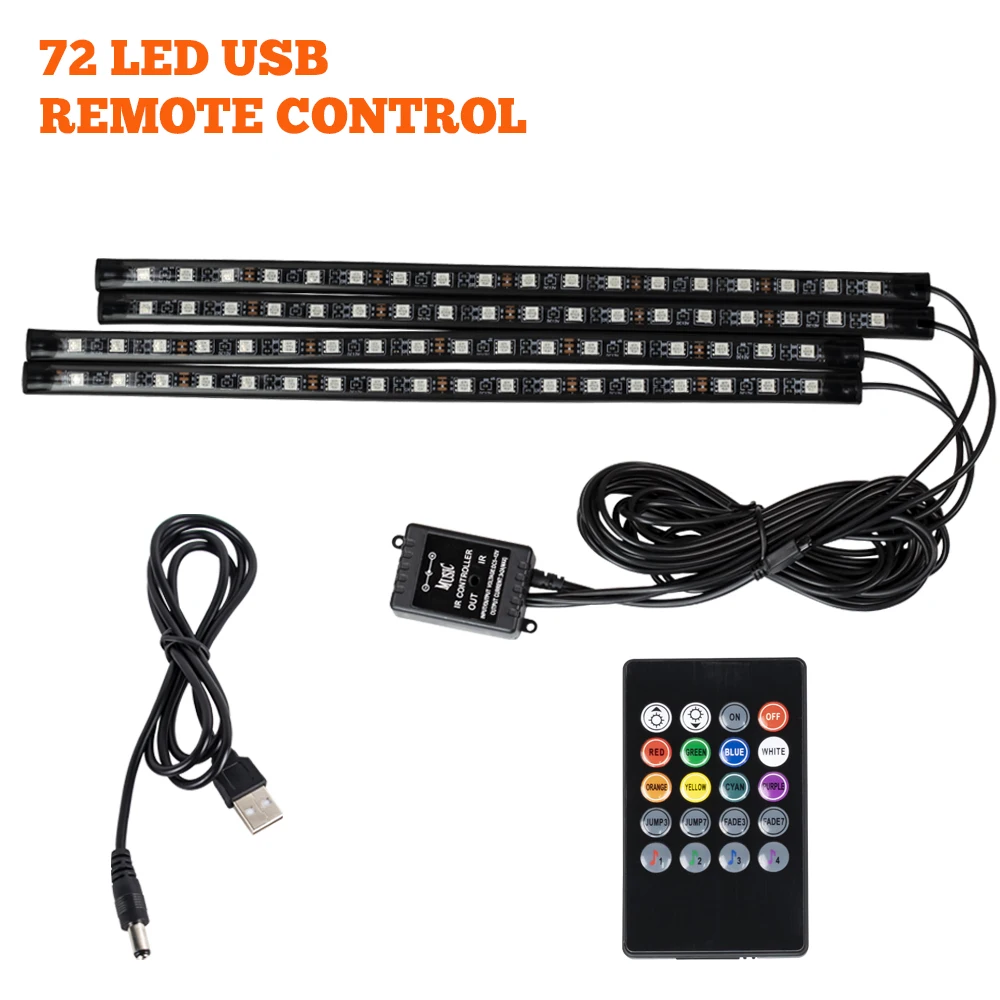 Neon 48 72 LED auto-interieur omgevingsvoetlicht met USB draadloze afstandsbediening muziek app-bediening auto RGB sfeer decoratieve lampen