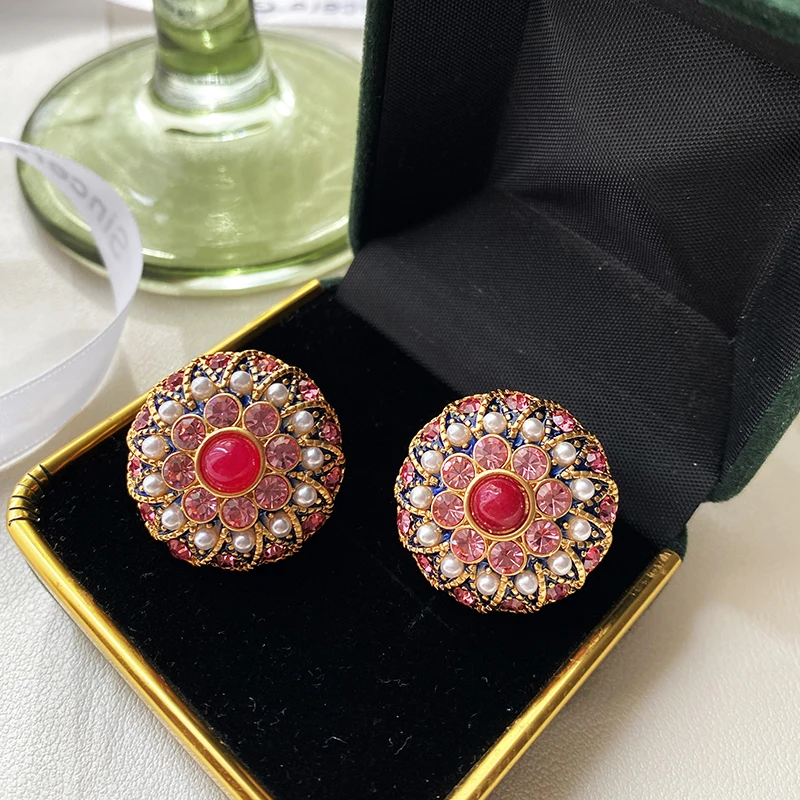 

New Chinese retro kaleidoscope medieval colored diamonds old money wind exotic earrings advanced sense