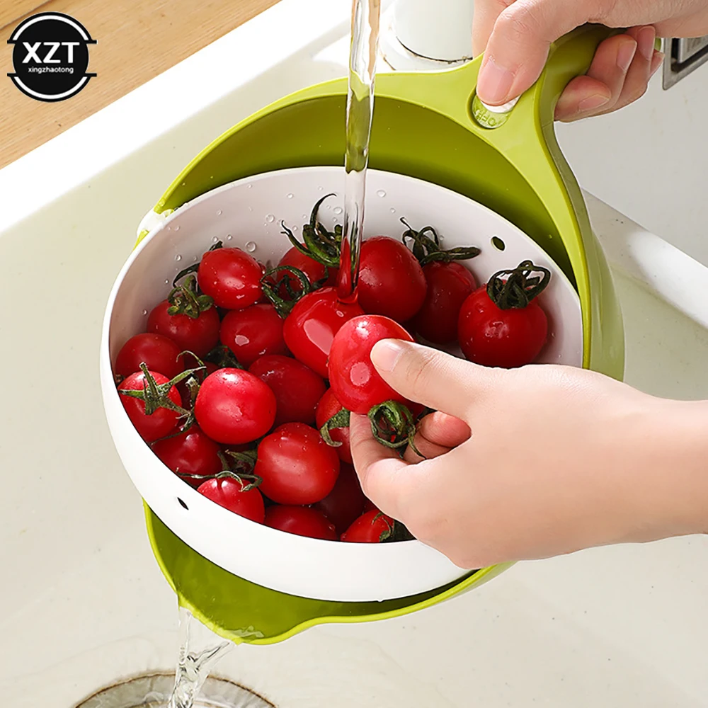 

Double Drain Basket Bowl Rice Washing Kitchen Sink Strainer Noodles Vegetables Fruit Kitchen Gadget Colander Kitchen Strainers