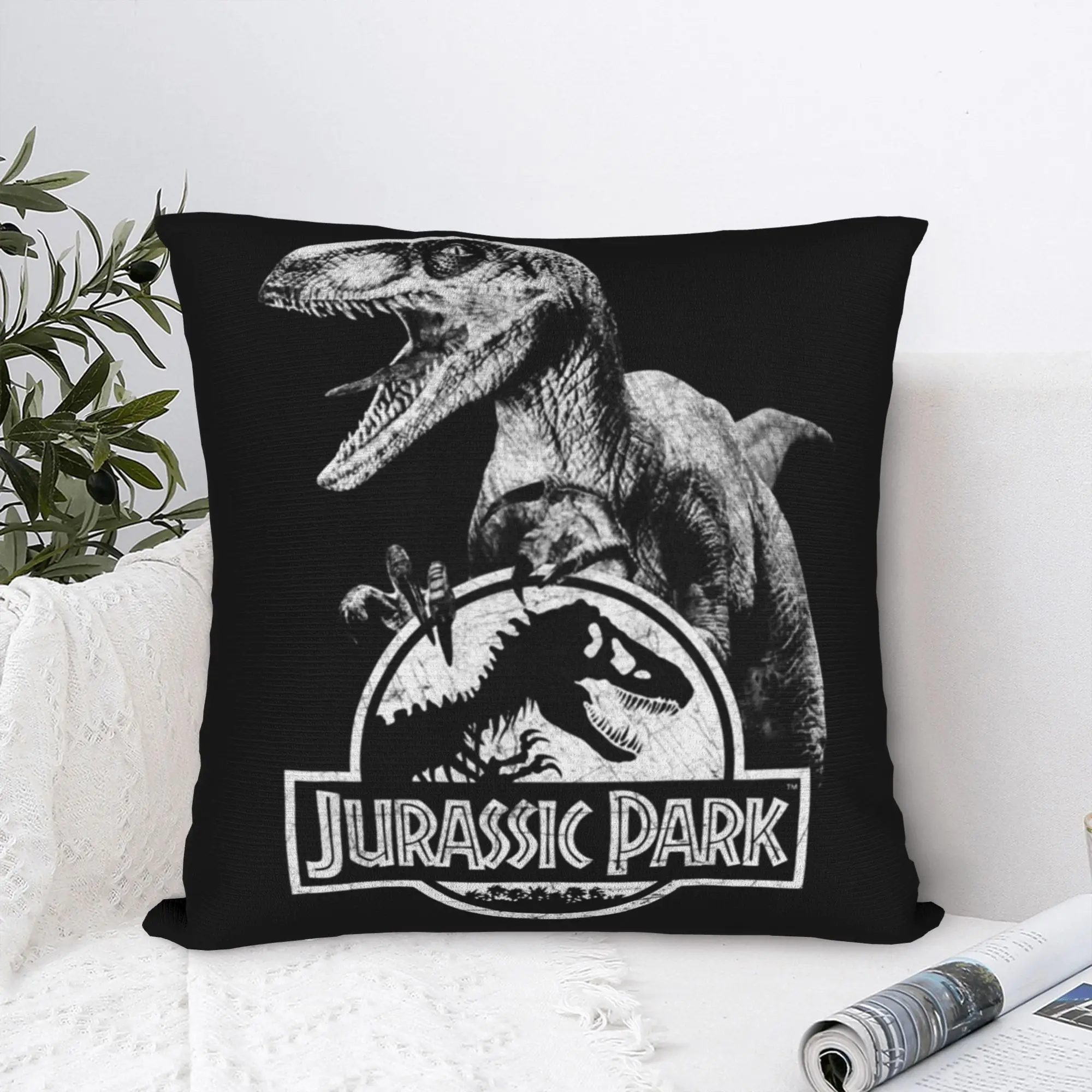 Velociraptor Logo Jurassic Park funda de almohada impresión de doble cara funda de cojín decoraciones funda de almohada hogar con cremallera 18''