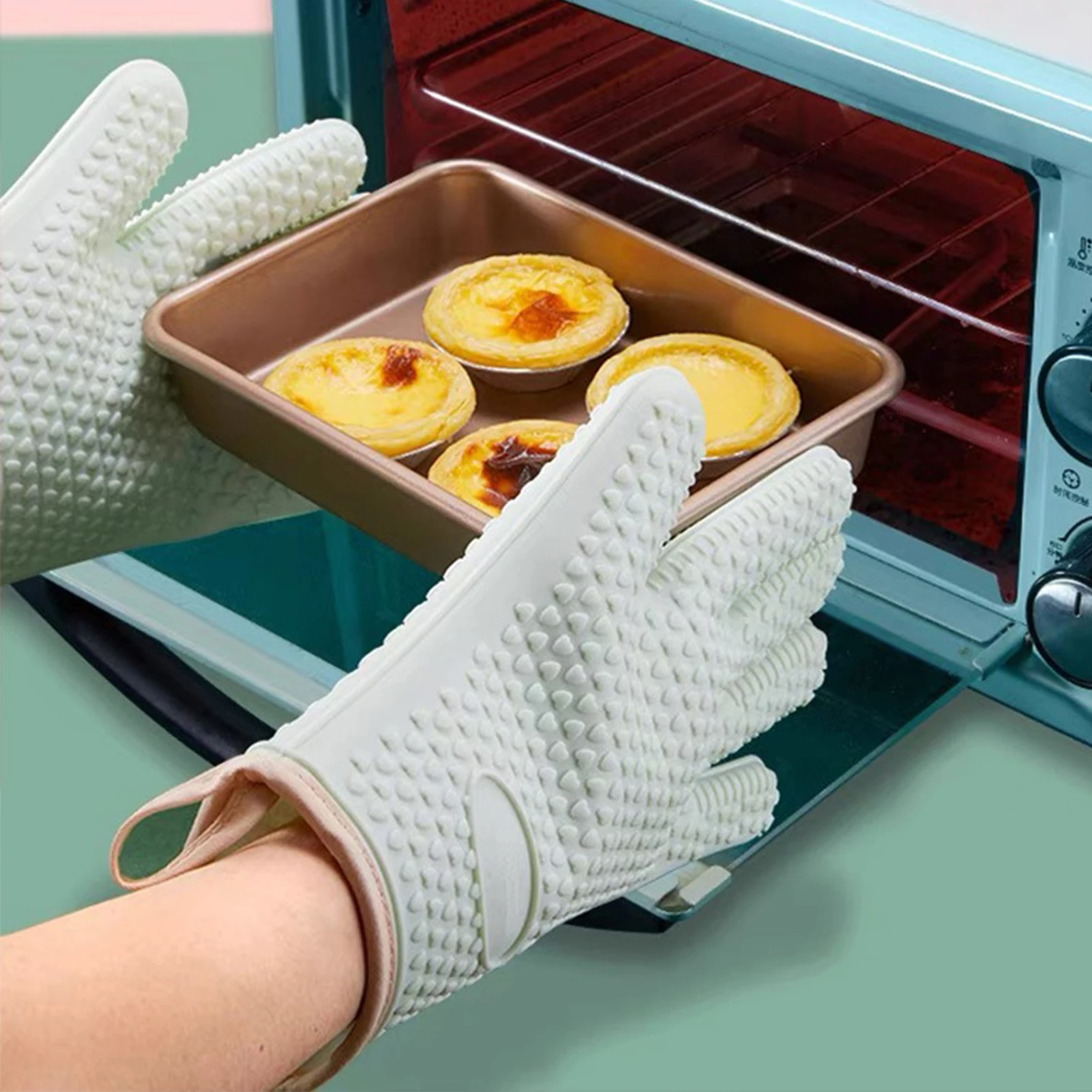 Oven Mitts for Baking Silicone & Cotton Lined Gloves with Hanging Lanyard Housewarming Gifts