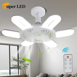 Farmhouse Kitchen Modern Dimmable Speeds Remote Control Base Enclosed E27 Socket Fan Ceiling Fan with Light