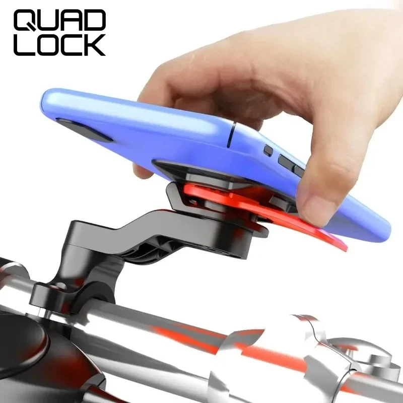 QUAD-LOCK Motorcycle Bike Phone Holder Stand Anti-shake Handlebar Stem Holder 360° Rotatable Navigation Support Security Bracket