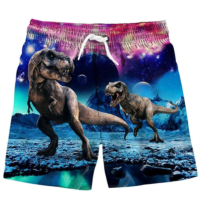 Pantaloncini da spiaggia con grafica dinosauro squalo per uomo bambini pantaloncini da surf con stampa 3D pantaloncini da bagno ad asciugatura rapida per le vacanze estive