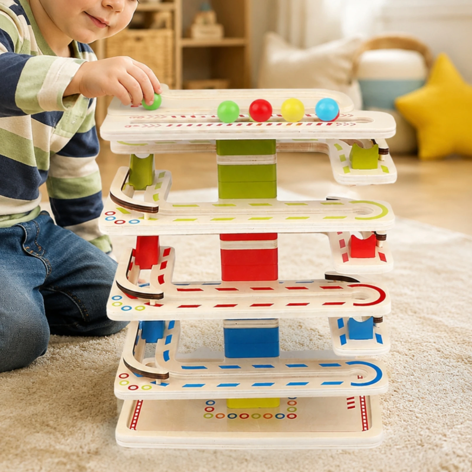 DIY Marble Run Construction Toy Screen-Complimentary Early Learning Marble Run Toy Wooden Ramps Track Building Set STEAM Sturdy