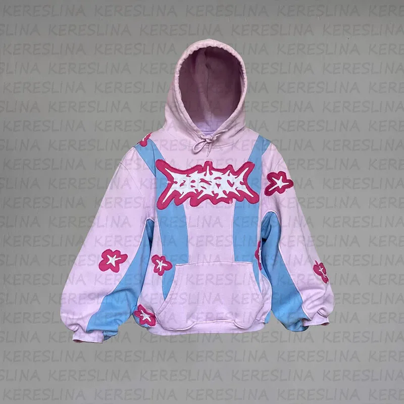 2024 New American Retro Trendy Casual Letter Explosion Printed Clothing for Men and Women, Loose Hooded Hoodie