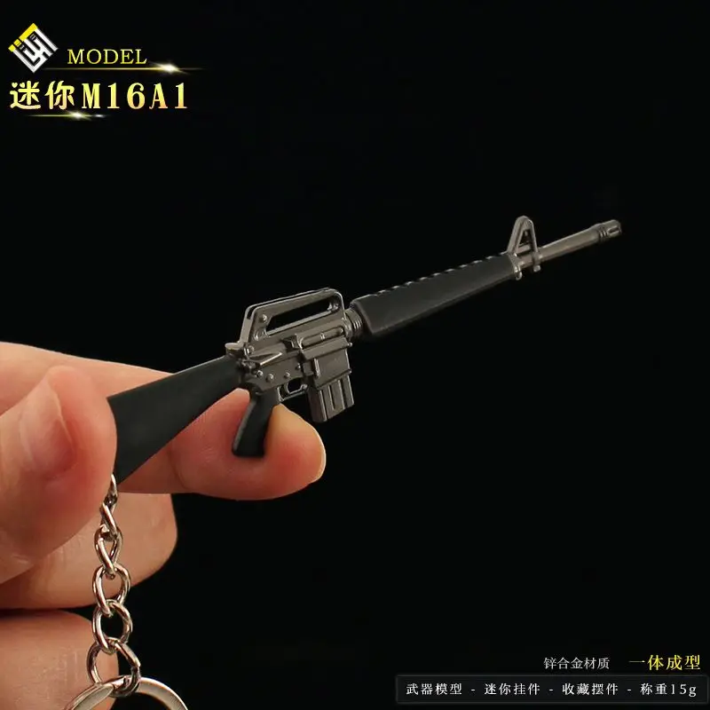 PUBG Pendant Merchandise Mini M16A1 Gun Model Alloy Keychain Guns Student Toy Ornament Props view 3