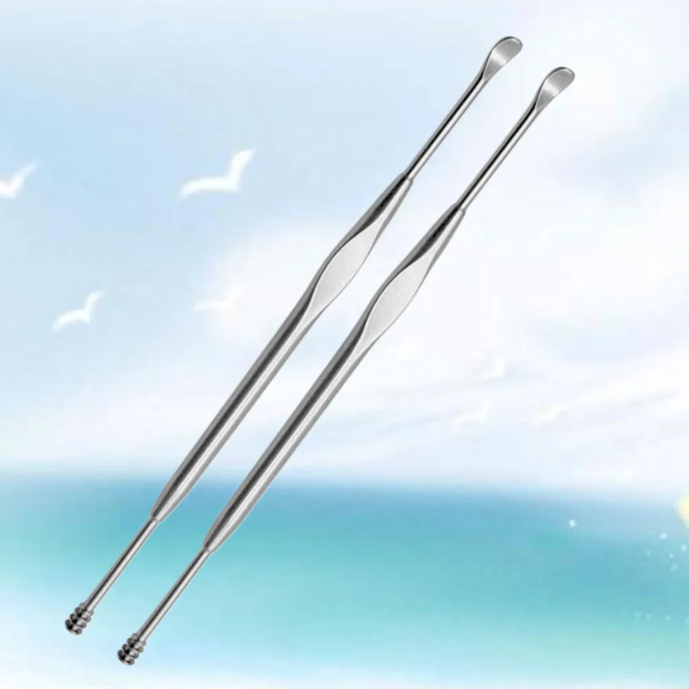 2Pcs Stainless Steel Ear Spoon Double Ended Wax Removal Tool Ergonomic Skid Proof Lightweight Ear Cleaner for Daily Care