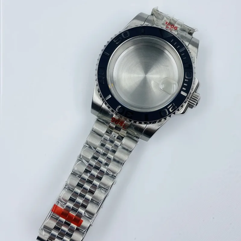 40 مللي متر حافظة تقويم من الفولاذ المقاوم للصدأ حزام ناعم قابل للتعديل لحزام حافظة NH35 + مجموعة حلقات سيراميك زجاج الياقوت #2