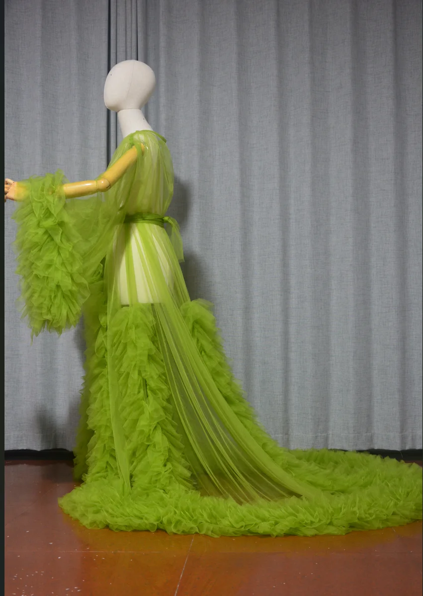 Vestaglia da Donna Trasparente in Tulle Lungo, Abito Premaman Vaporoso per Baby Shower, Camicia da Notte