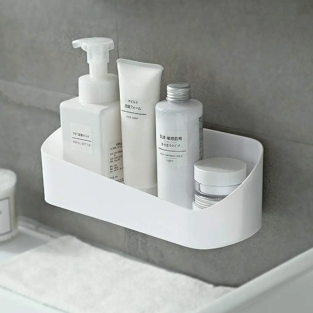 

Adhesive Shower Caddy Wall Mounted Bathroom Shelf Organizer No Drilling Storage Rack for Shower Kitchen White