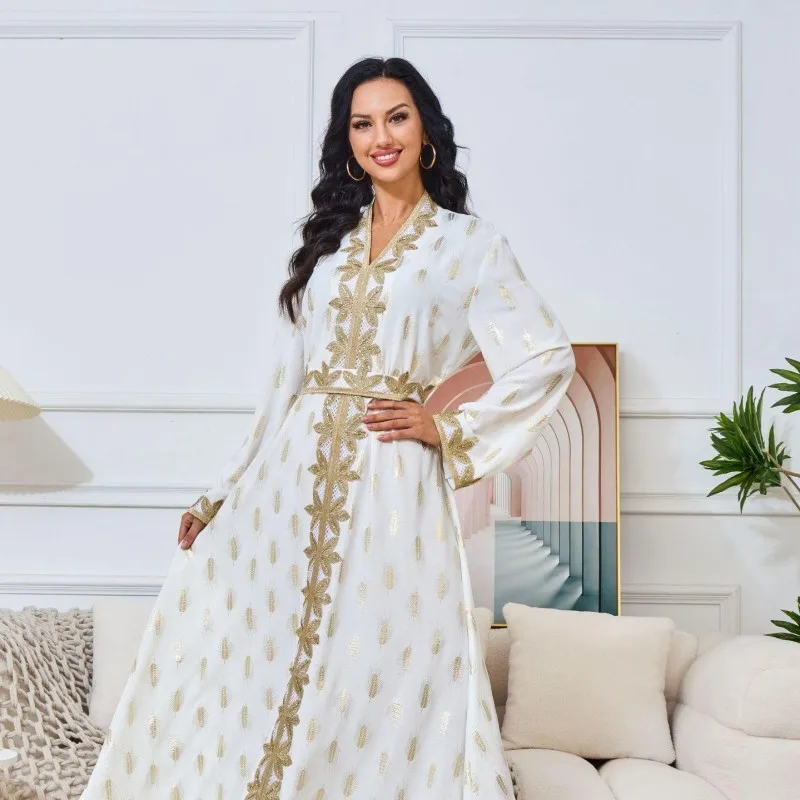 2025 Abito da donna in vita impero Abaya bianco a-line modesto all'ingrosso per la festa musulmana Vendita calda Moda per adulti Borka Abaya