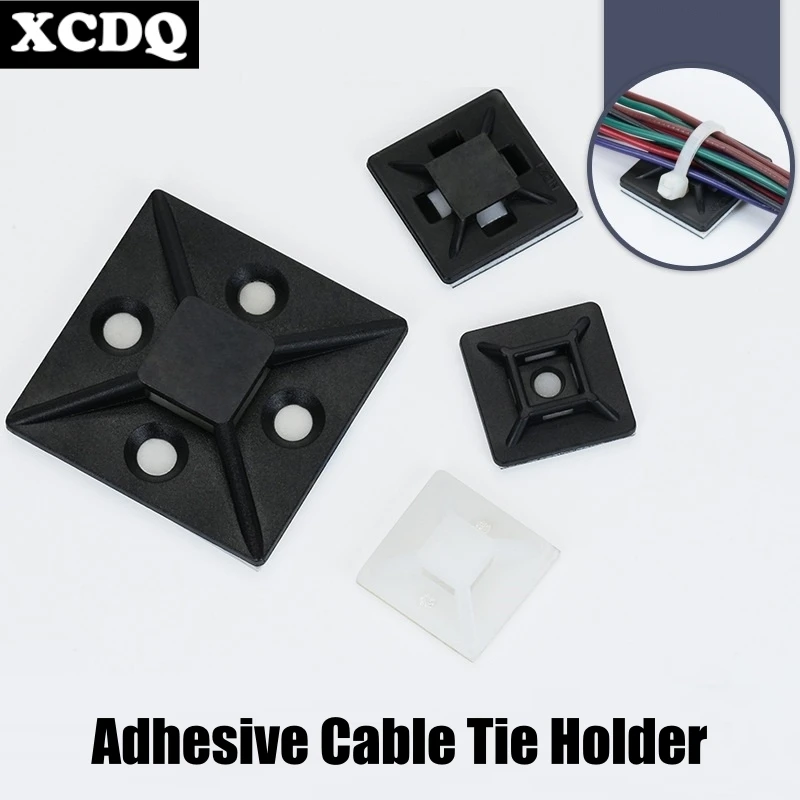 100pcs Self Adhesive Nylon Cable Tie Holder Zip Tie Fixed Seat PA66 Plastic Cable Clips 3M 1600T Strong Adhesive Tie Mount