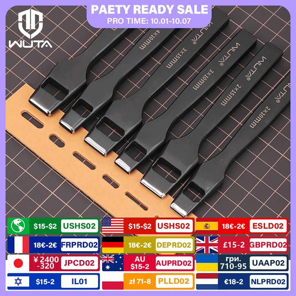WUTA Pro Leather Oblong Punching Tools Belt Hole Puncher Flat Hollow Punches Strap Watch Band Heavy Duty Oval Hole DIY Craft