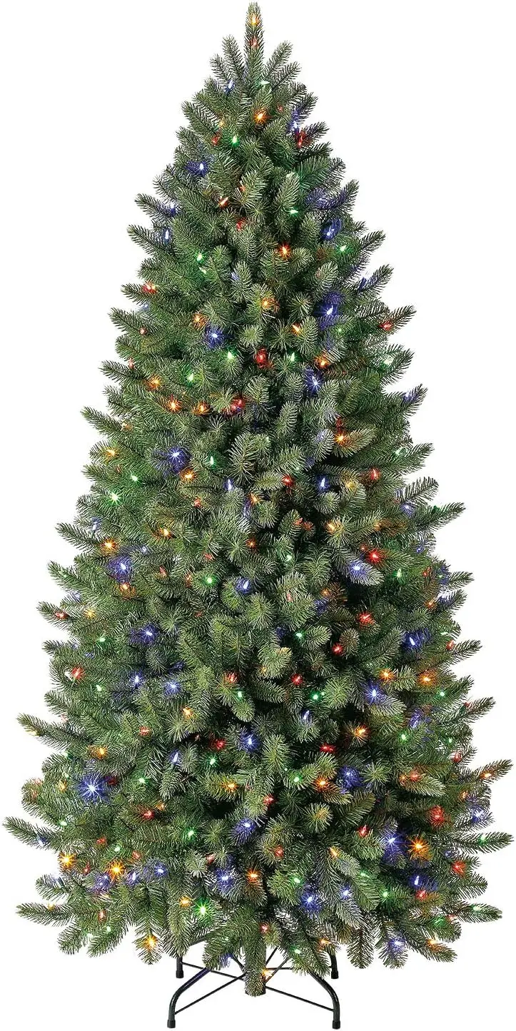 6.5 ft Pre-Lit Vermont Spruce Quick Set Artificial Christmas Tree, Remote-Controlled Color-Changing LED Lights