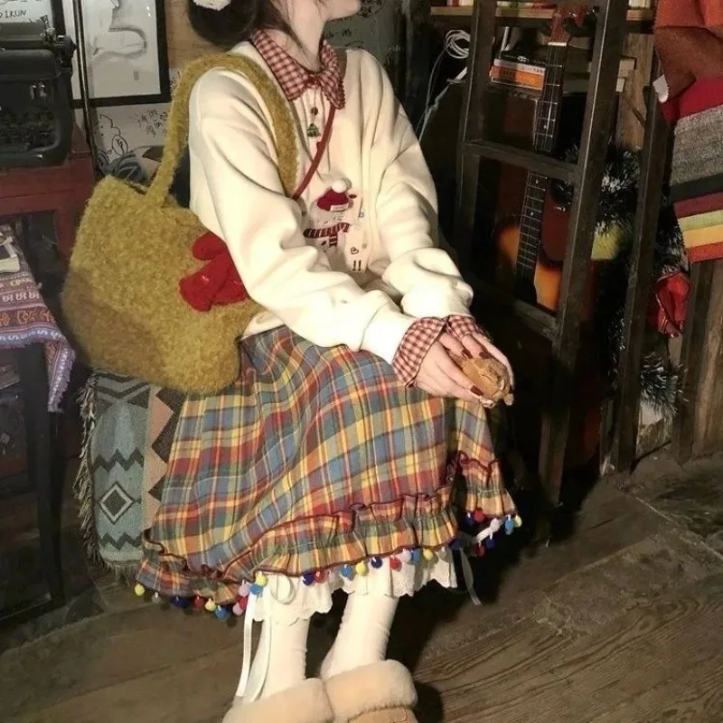 

Fashion Retro Festive Color Plaid Pleated Skirt Skirt Elegant Casual Loose Plaid Printed Spliced A-line Skirt