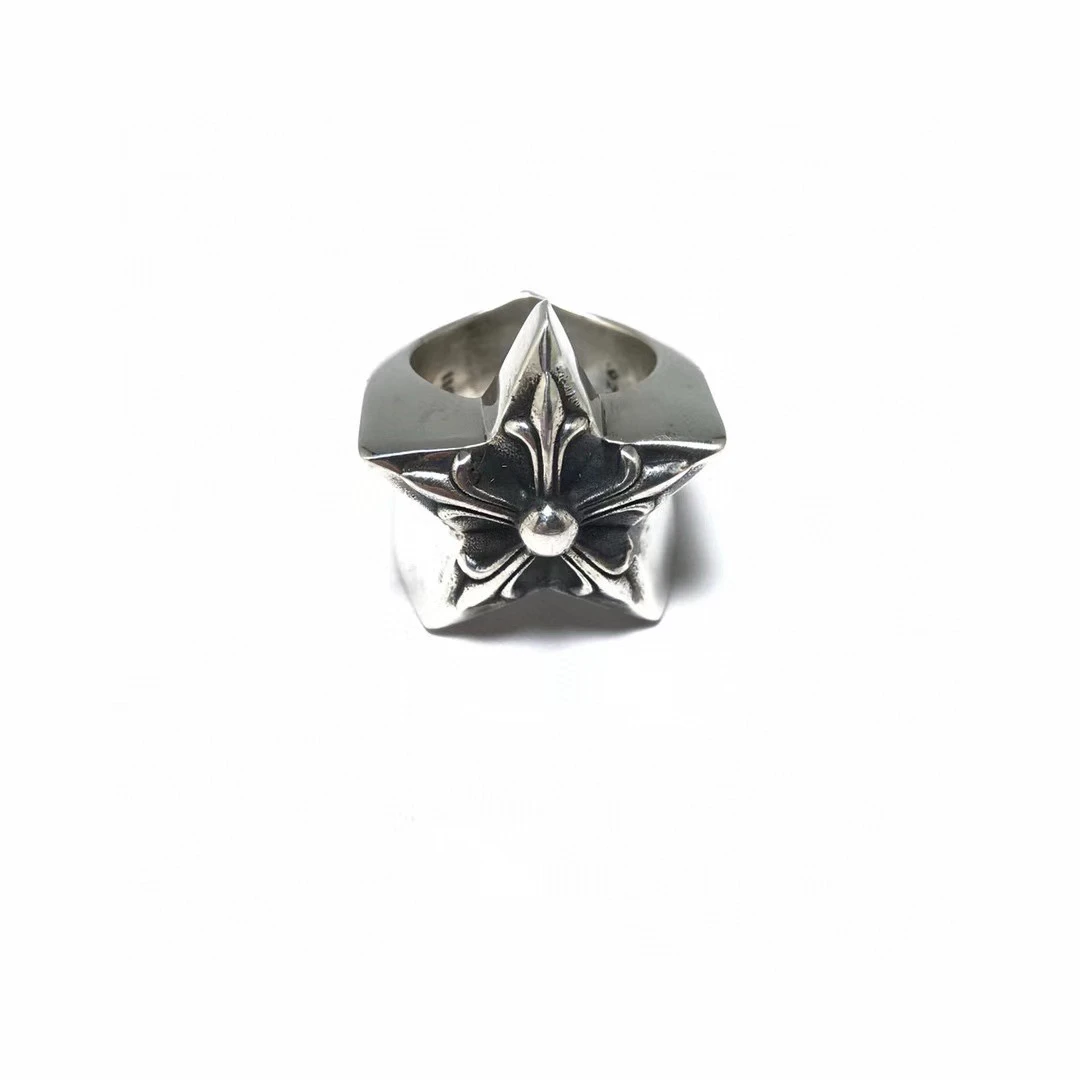 

silver 925 silver large five-pointed star distressed hip hop ring wide version wrench male domineering fashionretro ring