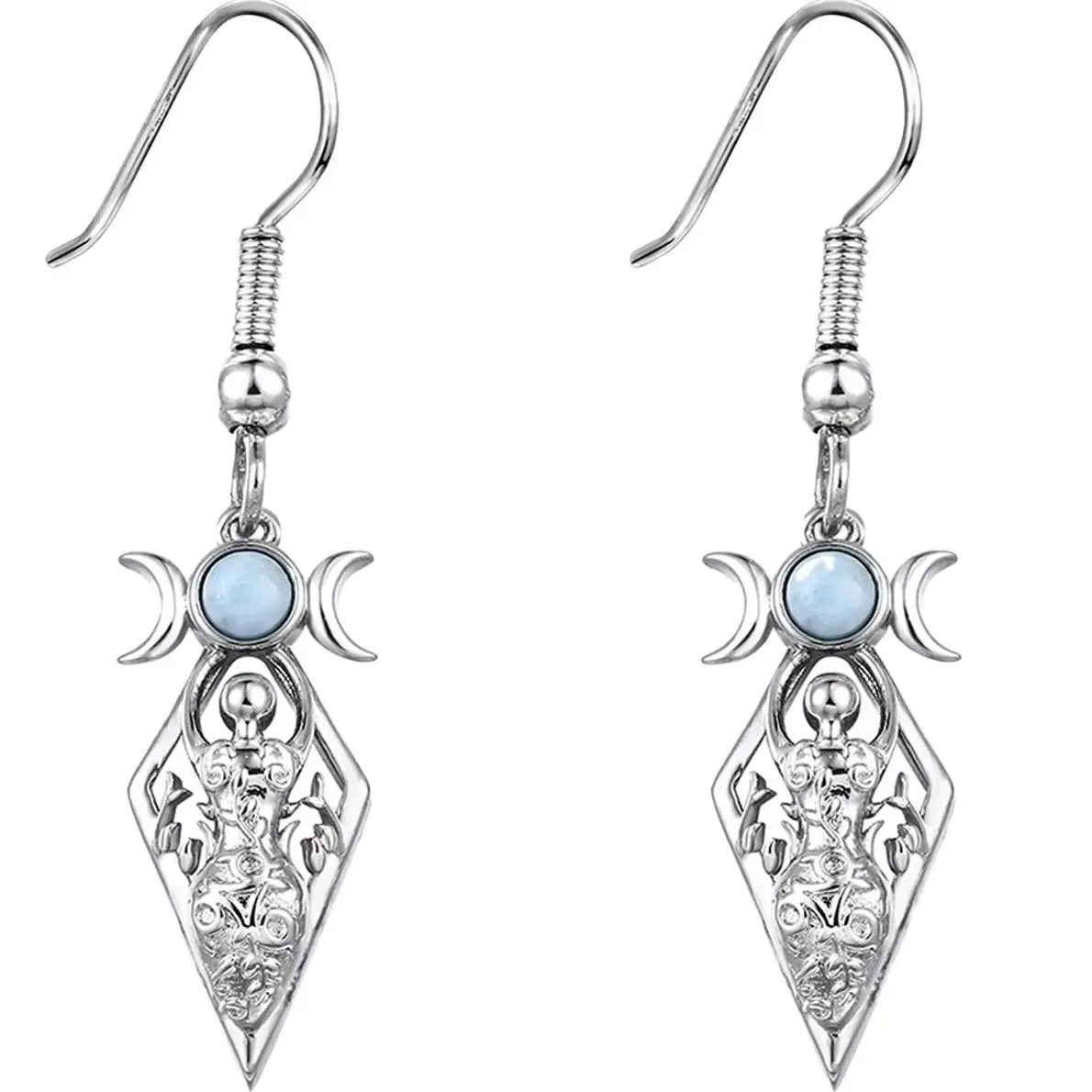

JieLing Blue Stone Crescent Moon Earrings Silver Boho Celestial Dangle Jewelry Elegant Gift for Women