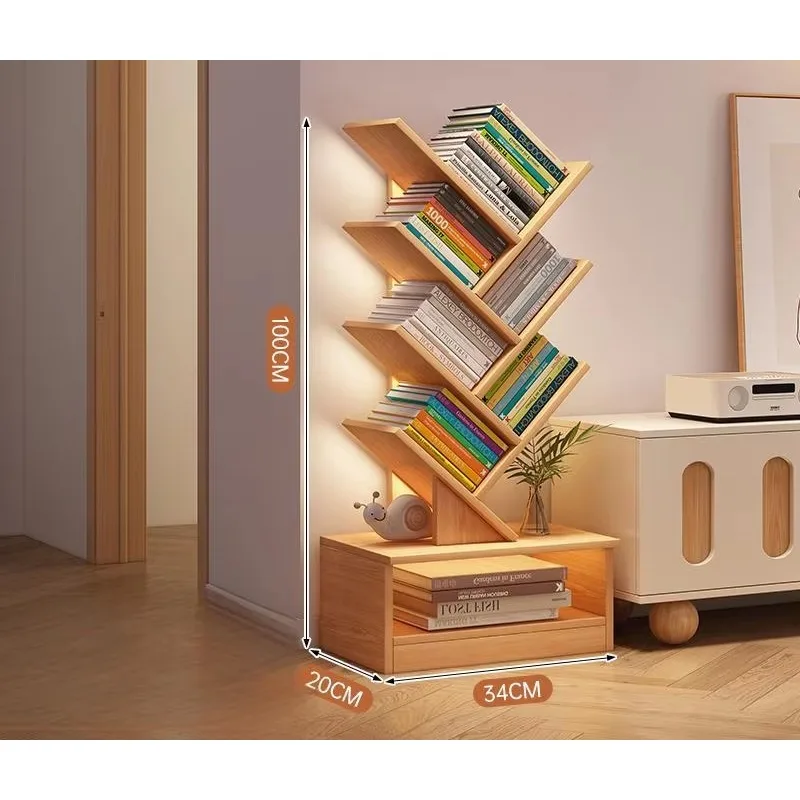 Small Multi-Layer Wall Storage Cabinet Tree-Shaped Bookcase for Living Room Floor-Standing Bookshelf Rack Household Storage Rack