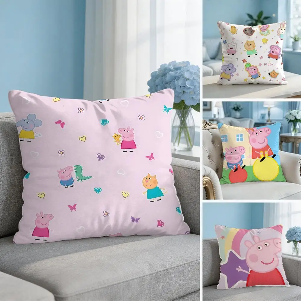 Cartoon P-Peppa P-Pig Cushion Cover Soft Short Plush Throw Pillow Cover Hidden Zipper Cutecore Sofa Bedroom Home Decor