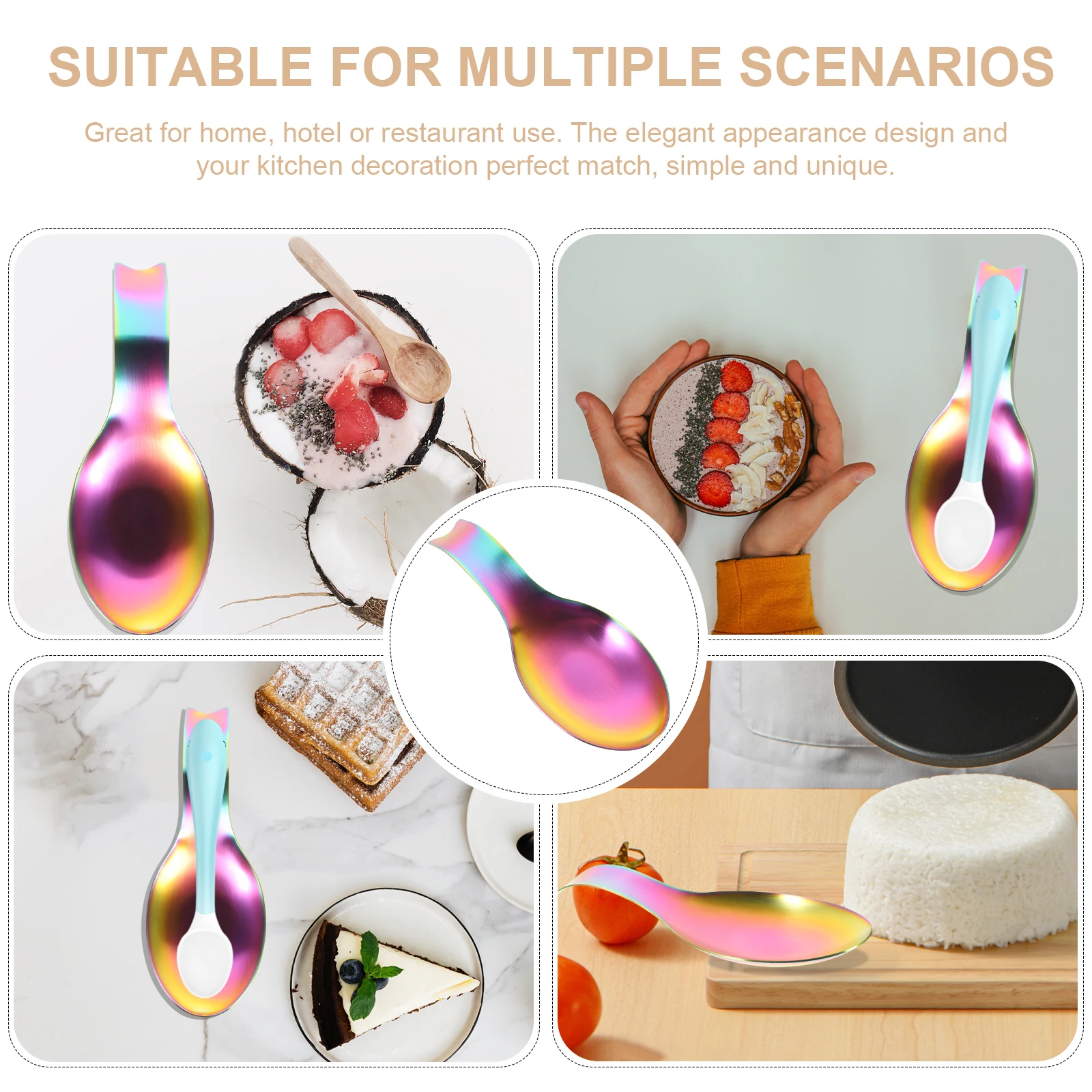 

Fishtail Spoon Holder Stainless Steel Kitchen Utensils Rest Wear Resistant Delicate Scoop Rack Practical Sturdy Daily Use Dining