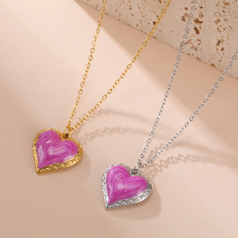 

COOLTIME Fashion Colorful Heart Necklace for Women Stainless Steel Cross Chain Gold Color Pendant Necklace Jewelry Birthday Gift