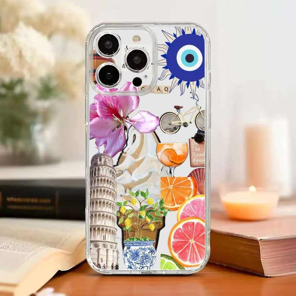 

Seaside Scenery Wine Lemon Phone Case For iPhone17,16,15,14,13,12,11 Plus,Pro Max Soft Transparent Cover