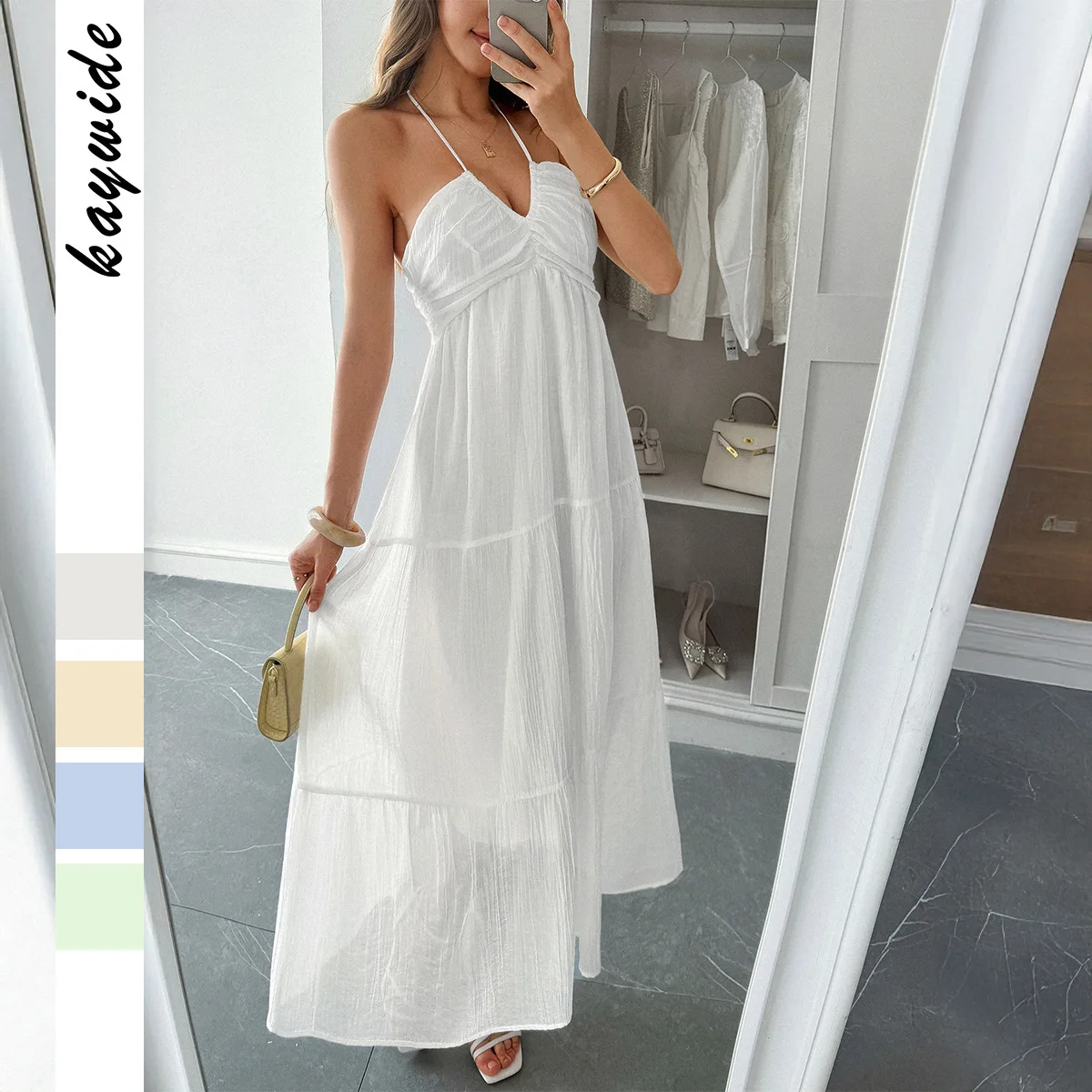 

High Quality Hot Selling Wholesale Leisure Vacation Style Hanging Neck Seaside Atmosphere Long Skirt Dress Women's Clothing 2025