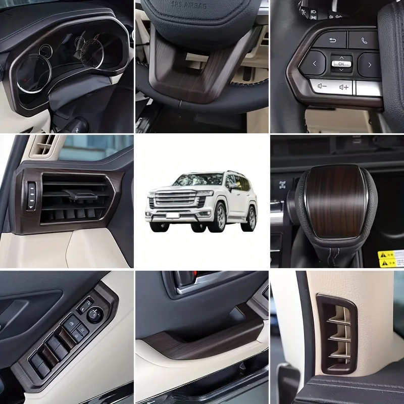 Wood Texture Interior Trim For Toyota Land Cruiser 300 LC300 2021-2024 ABS Decorative Panels