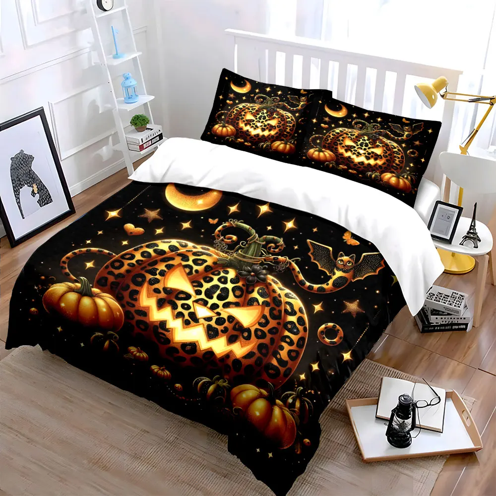 

Halloween Leopard Pumpkin Decoration Set Exquisite three-piece bedding set gift for kids and adults