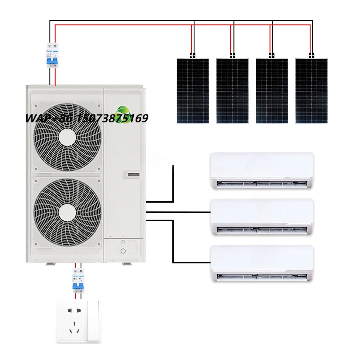 ACDC Inverter Solar Air Conditioner 27000BTU to 48000BTU Multi Zone Split Type with 2/3/4/5 Indoor Units for Villa
