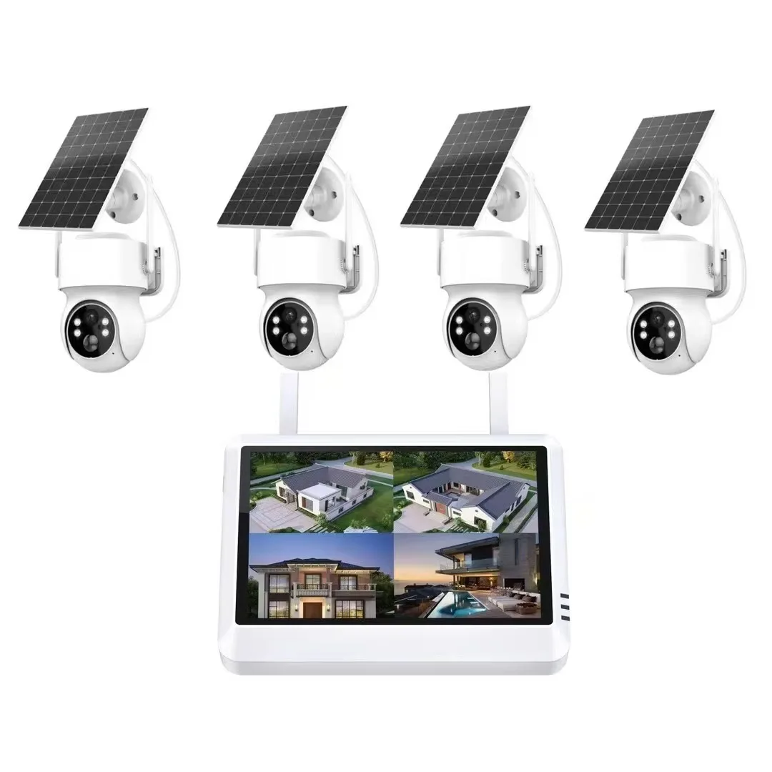 4MP 8CH 7-inch LCD NVR Solar Wireless Security Camera System with Night Vision and SD Card Storage Outdoor PTZ Kit