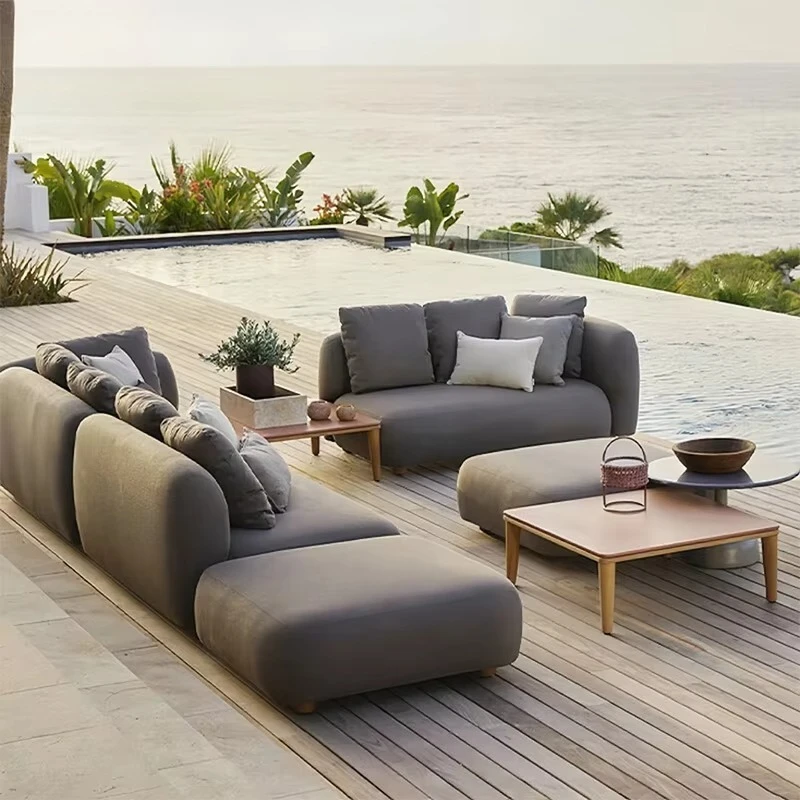 

Modern Waterproof Outdoor Patio Sofa Set Comfortable Gray Fabric Cushion Cushion Outdoor Combination Sofa