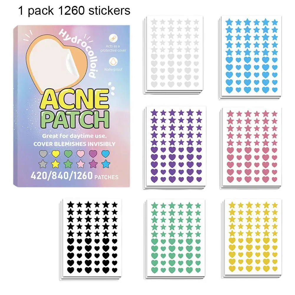 

420/840/1260pcs Colorful PE Pimple Patches Cute Star Shaped Pimple Cover Sticker Invisible Pimple Cover Removal Pimple Patch