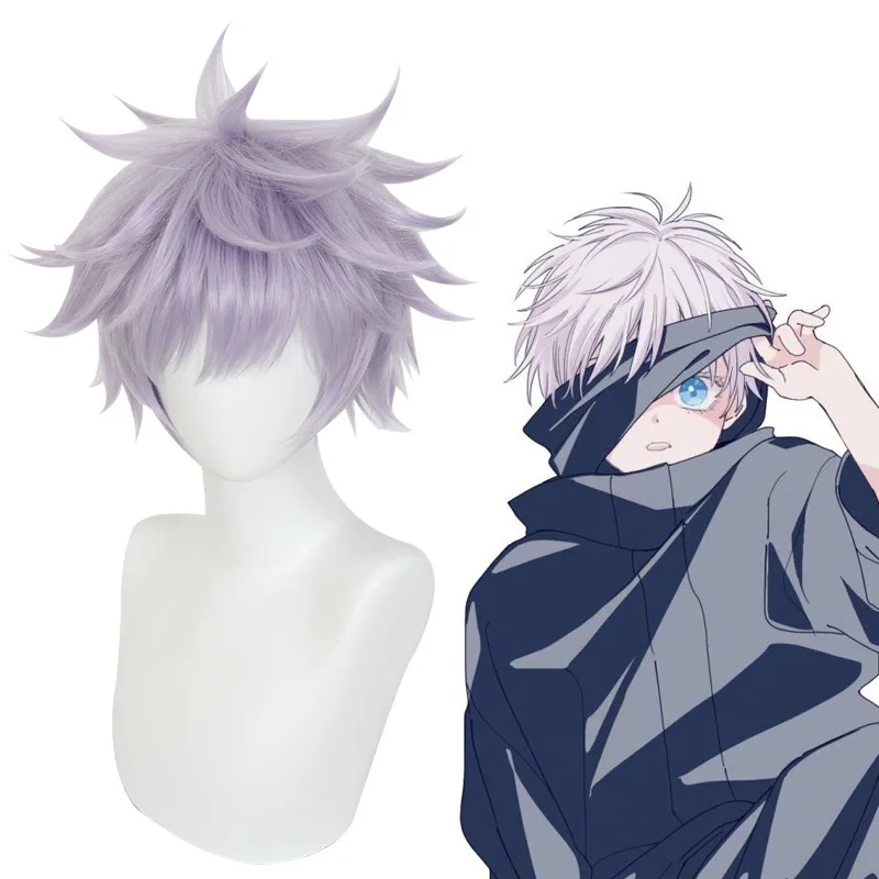 Jujutsu Kaisen Gojo Satoru Cosplay Wig Purple Spiky Short Heat Resistant Synthetic Hair Unisex for Anime Role Play Halloween