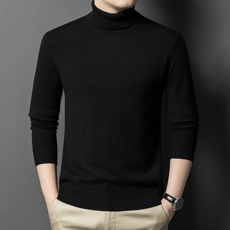 

Men's Winter Thiened High Collar Knitted Sweater Casual Slim Fit Warm Color Faionable Base irt Korean Sle